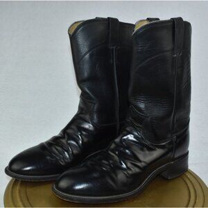 Justin Classic Roper 3133 Men's Boots Size 8 D Black Leather Round Toe 10"